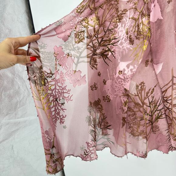 Mon Cheri Bridal Silk Kimono Size S Burnout Floral Beaded Fairy Dust Rose Pink - Picture 7 of 11